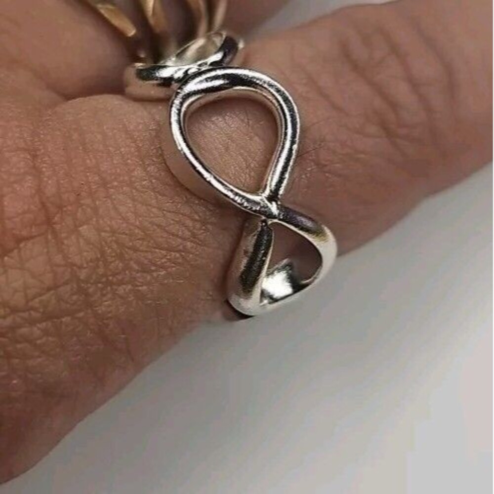 925 Silver Infinity Ring Size 9 Loops Circles Chunky Mens Woman's Fashion Ring - Picture 5 of 5